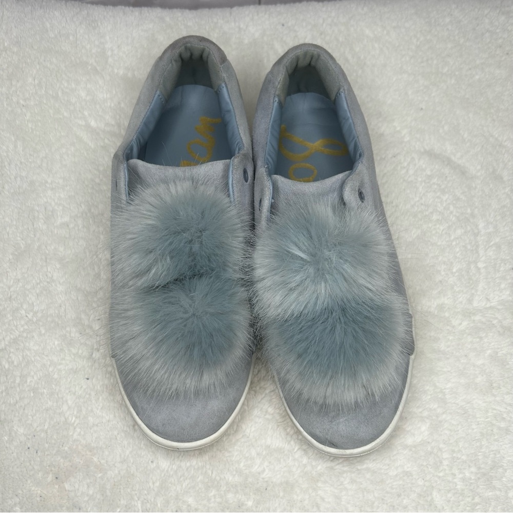Sam Edelman Gray/Blue Leya Faux Fur and Suede Slip-On Sneakers Size 8